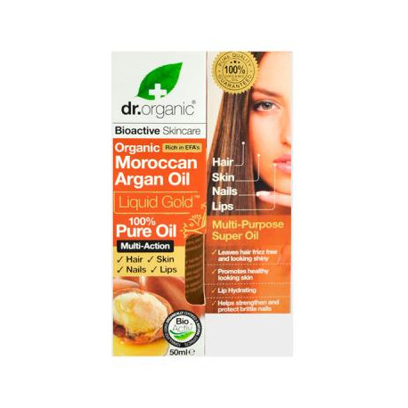 DR. ORGANIC - Aceite Puro de Argan Marroquí 100% Puro (Uñas, Cabello, piel) 50 ml