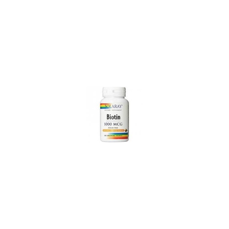 BIOTIN 1000mcg · 100 COMPRIMIDOS SUBLINGUALES · SOLARAY