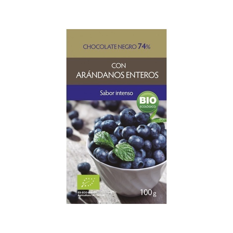 CHOCOLATE NEGRO 74% CON ARANDANOS ENTEROS 100 GRAMOS  · BIOSUIT