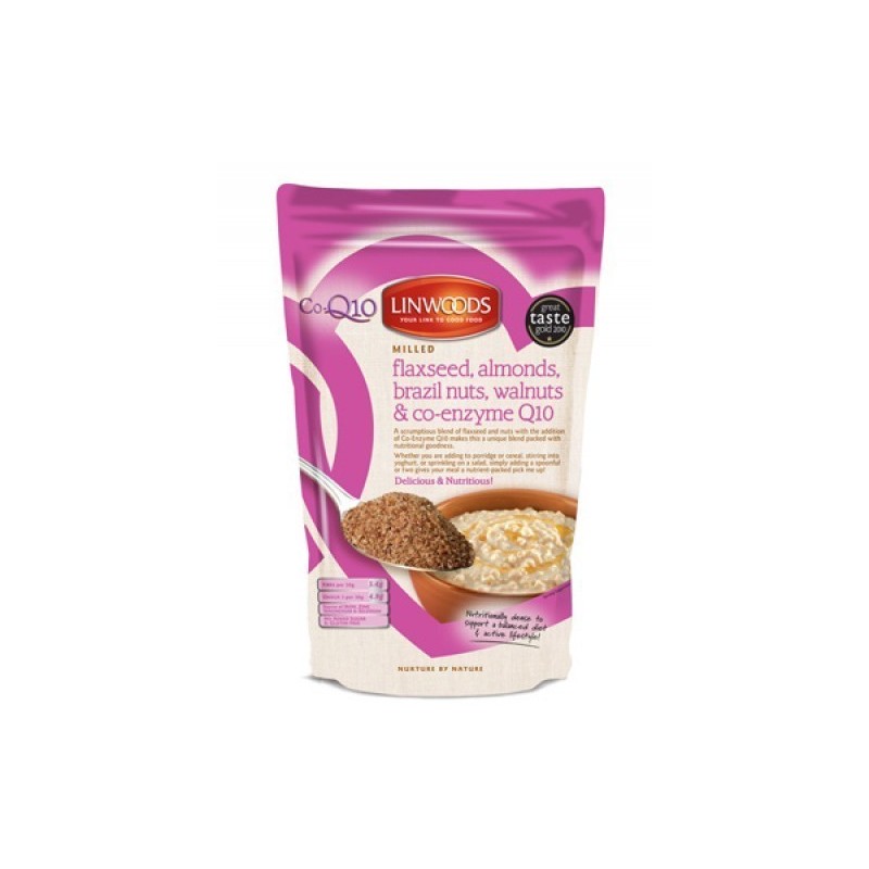 SEMILLAS DE LINO, NUECES, ALMENDRAS, NUECES DE BRASIL Y COENZIMA Q10 · LINWOODS )